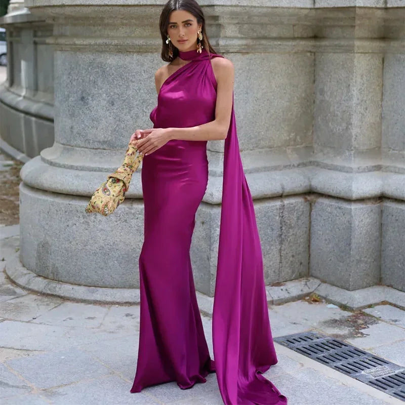 ONE-SHOULDER DRAPED GOWN FOR WOMEN