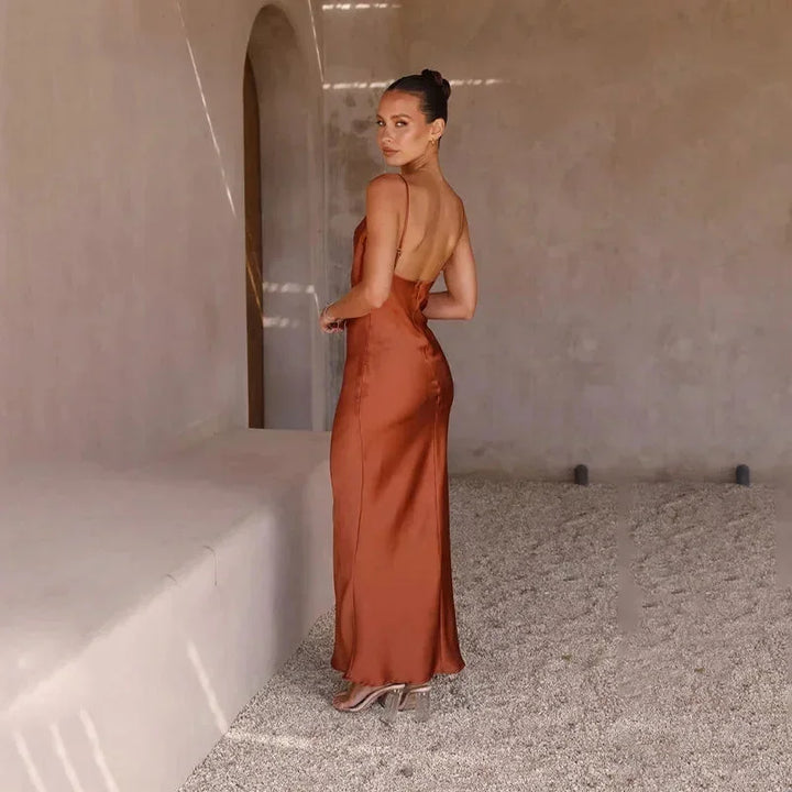 COWL NECK SATIN DRESS FOR WOMEN
