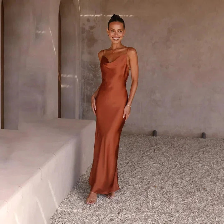 COWL NECK SATIN DRESS FOR WOMEN