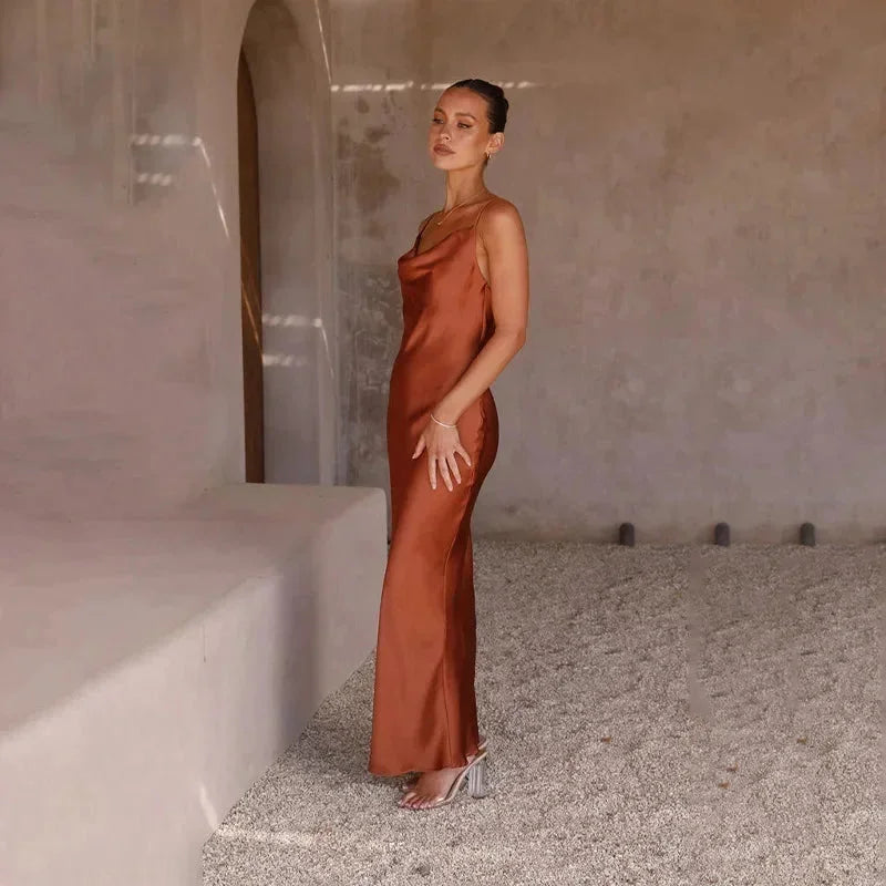 COWL NECK SATIN DRESS FOR WOMEN