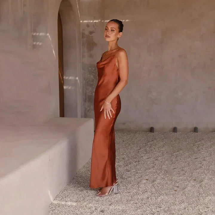 COWL NECK SATIN DRESS FOR WOMEN