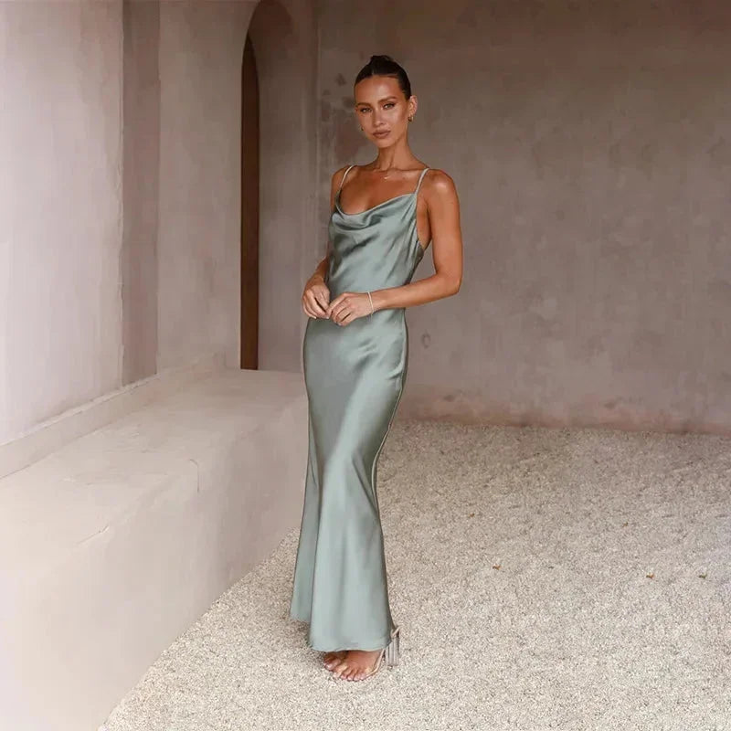 COWL NECK SATIN DRESS FOR WOMEN