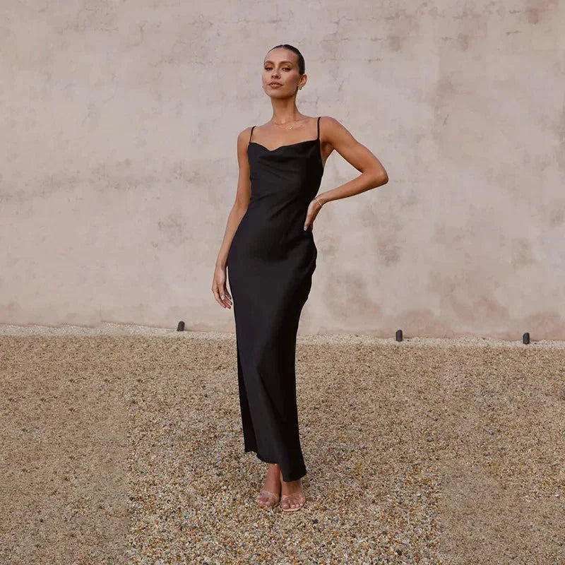 COWL NECK SATIN DRESS FOR WOMEN