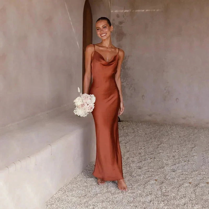 COWL NECK SATIN DRESS FOR WOMEN