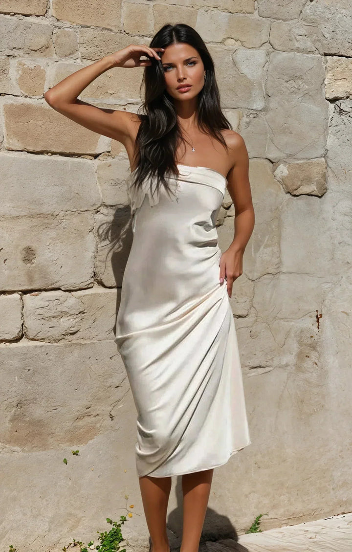STRAPLESS SATIN MAXI DRESS FOR WOMEN