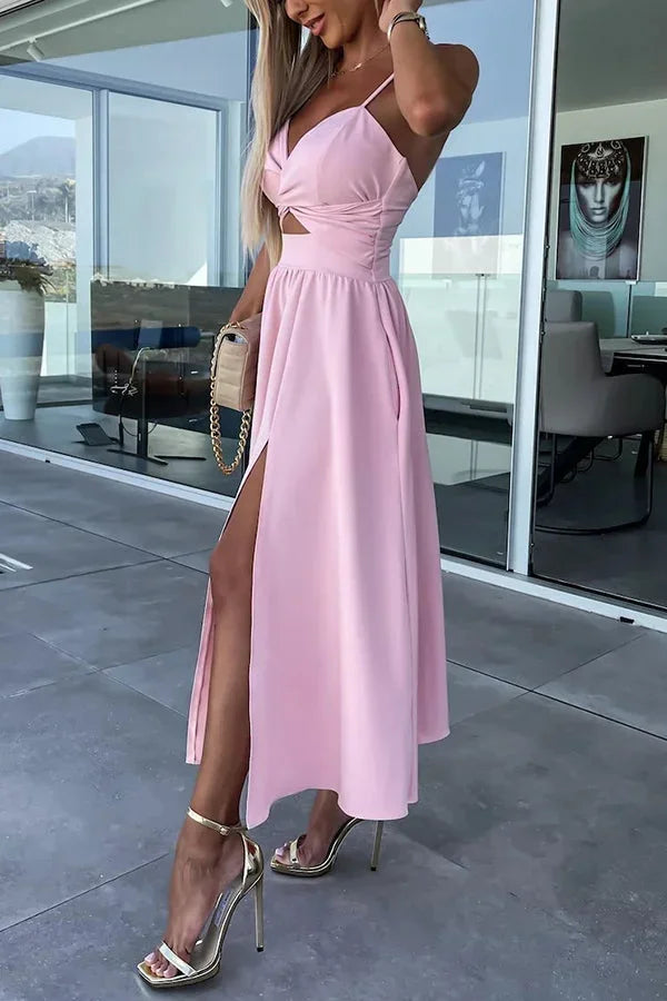 WRAP MIDI DRESS WITH FRONT SLIT FOR WOMEN