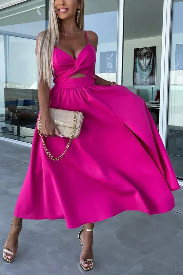 WRAP MIDI DRESS WITH FRONT SLIT FOR WOMEN
