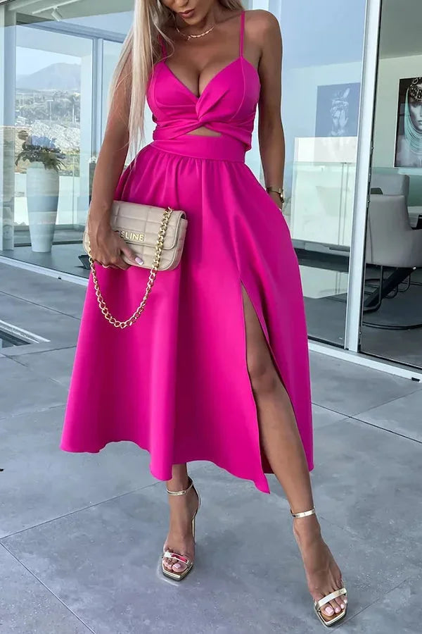 WRAP MIDI DRESS WITH FRONT SLIT FOR WOMEN