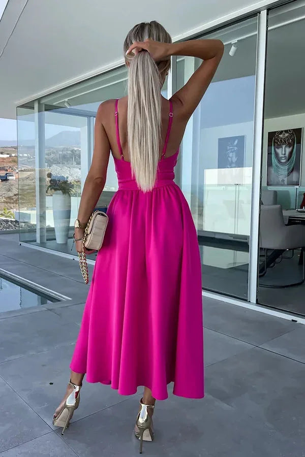 WRAP MIDI DRESS WITH FRONT SLIT FOR WOMEN