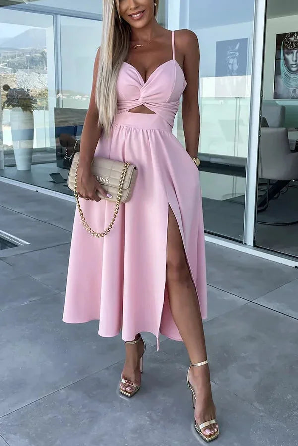 WRAP MIDI DRESS WITH FRONT SLIT FOR WOMEN