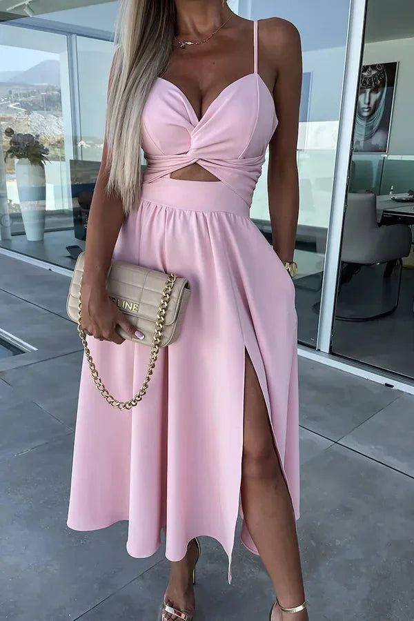 WRAP MIDI DRESS WITH FRONT SLIT FOR WOMEN
