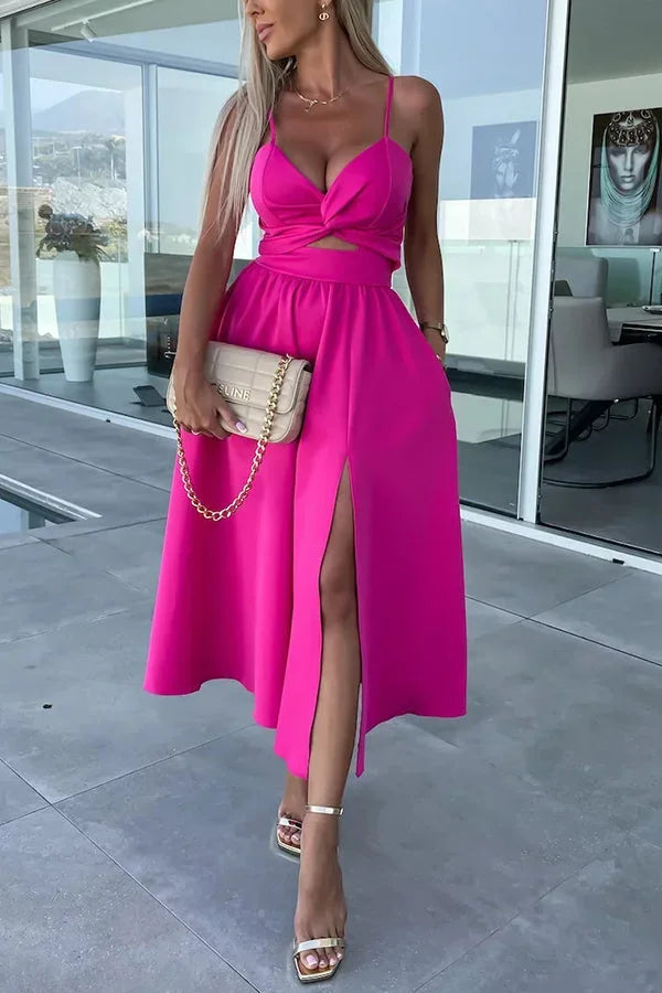WRAP MIDI DRESS WITH FRONT SLIT FOR WOMEN