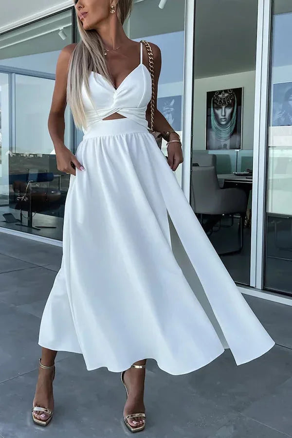 WRAP MIDI DRESS WITH FRONT SLIT FOR WOMEN