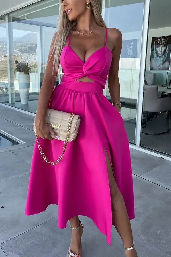 WRAP MIDI DRESS WITH FRONT SLIT FOR WOMEN