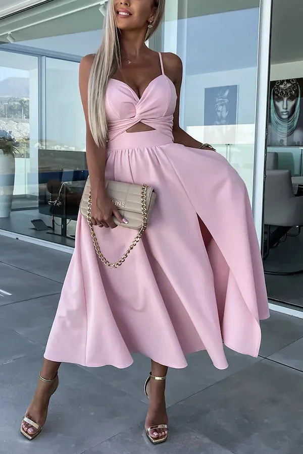 WRAP MIDI DRESS WITH FRONT SLIT FOR WOMEN