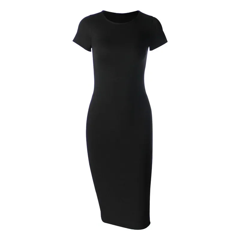 FITTED SHORT-SLEEVE MIDI DRESS FOR WOMEN