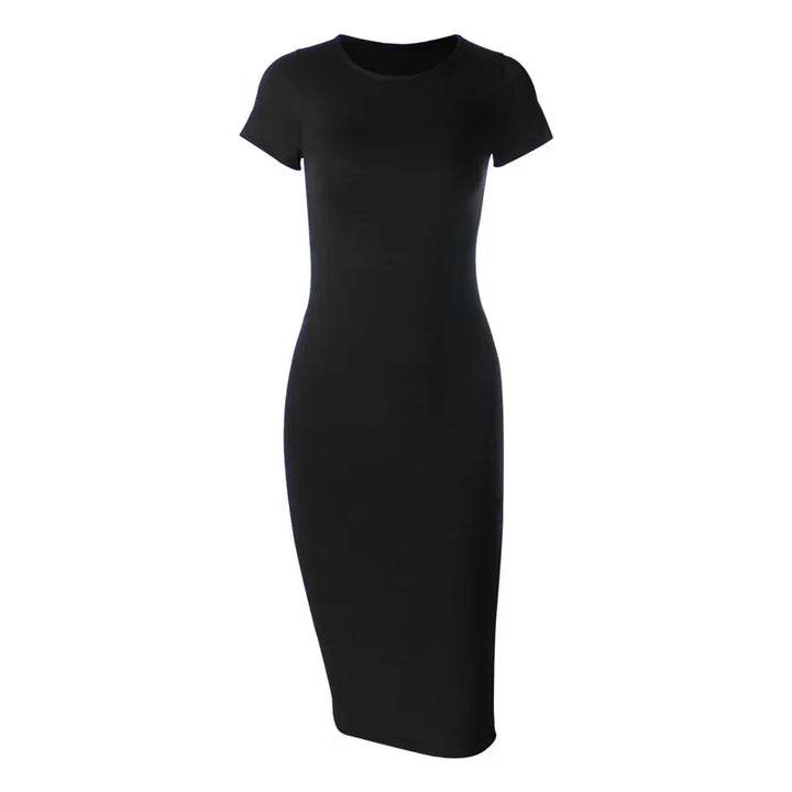 FITTED SHORT-SLEEVE MIDI DRESS FOR WOMEN