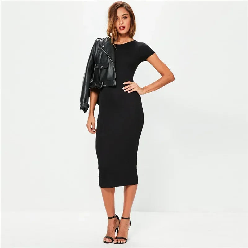 FITTED SHORT-SLEEVE MIDI DRESS FOR WOMEN