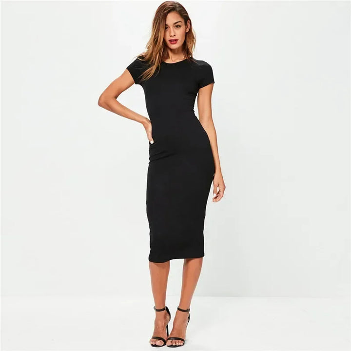 FITTED SHORT-SLEEVE MIDI DRESS FOR WOMEN