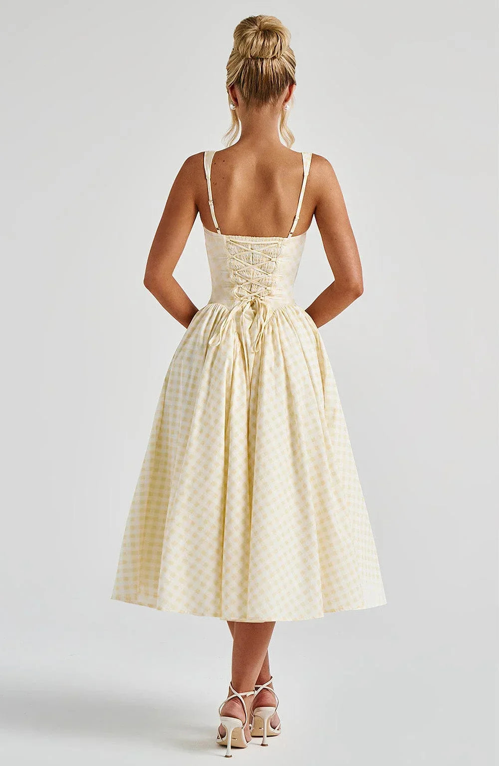 CHECKED FLARED MIDI DRESS FOR WOMEN