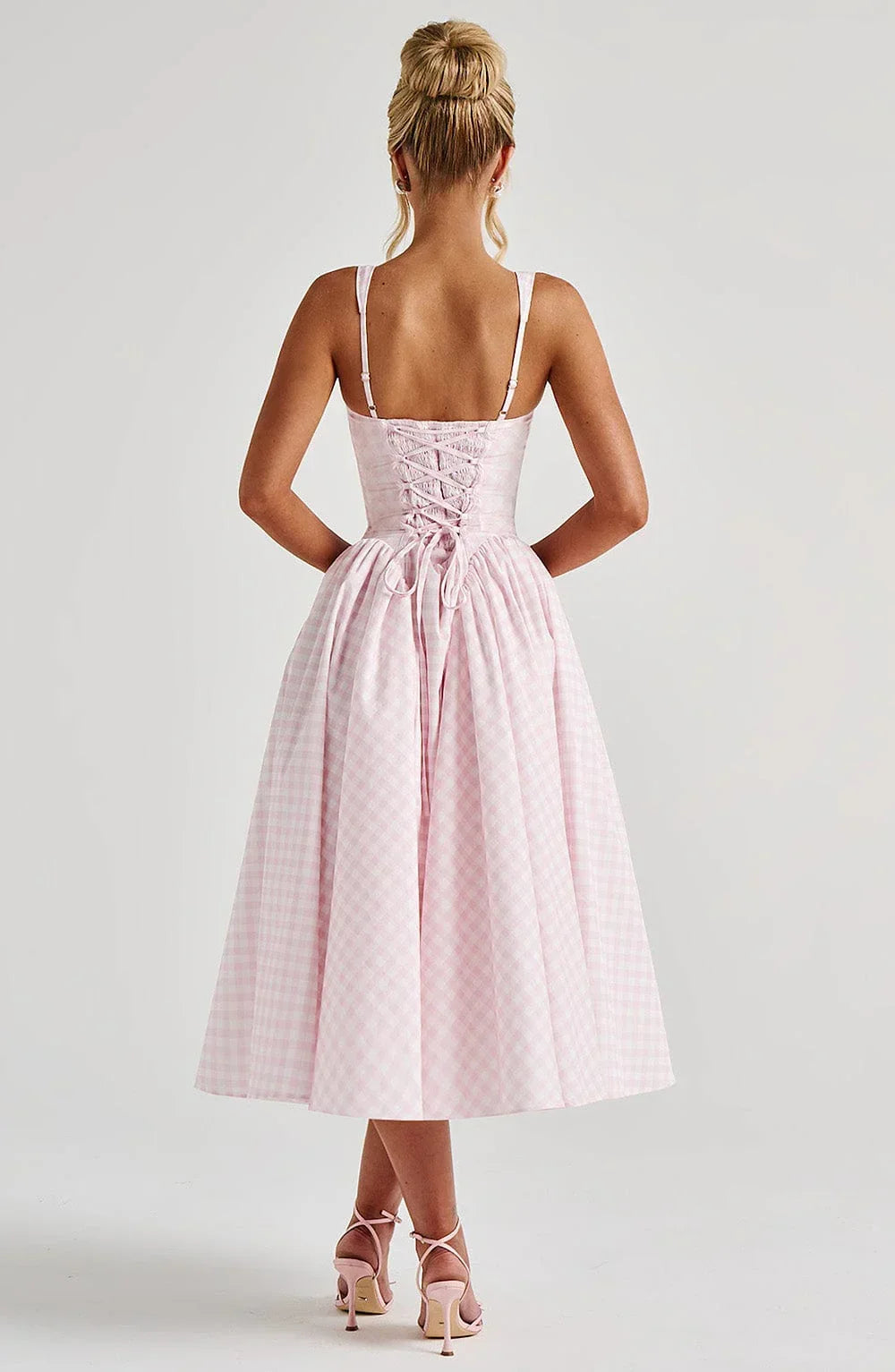 CHECKED FLARED MIDI DRESS FOR WOMEN