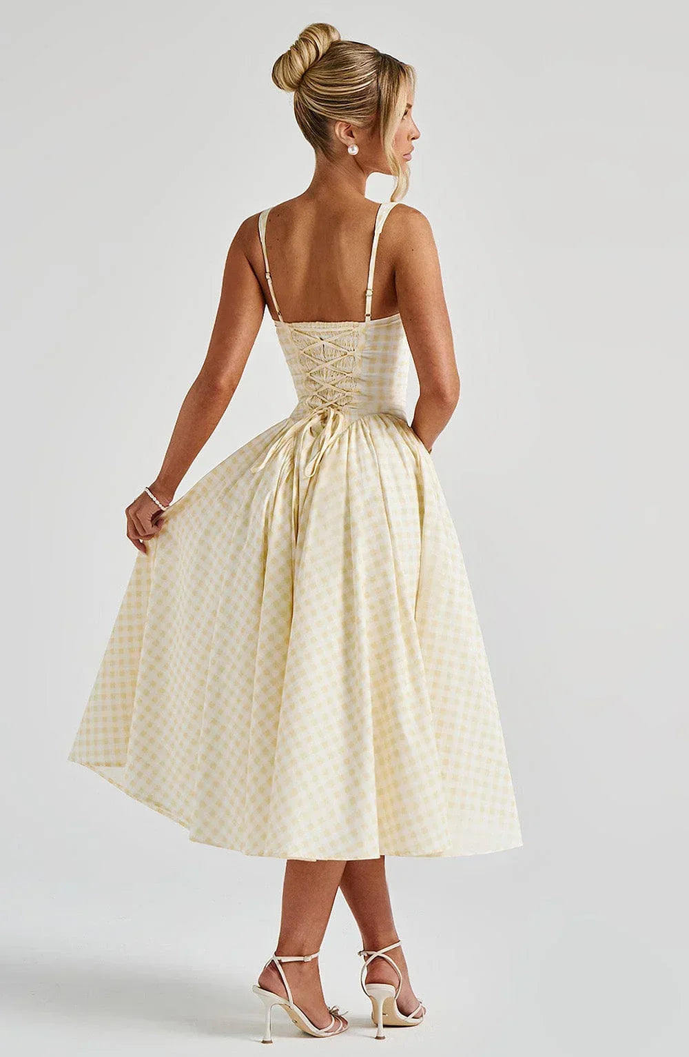 CHECKED FLARED MIDI DRESS FOR WOMEN