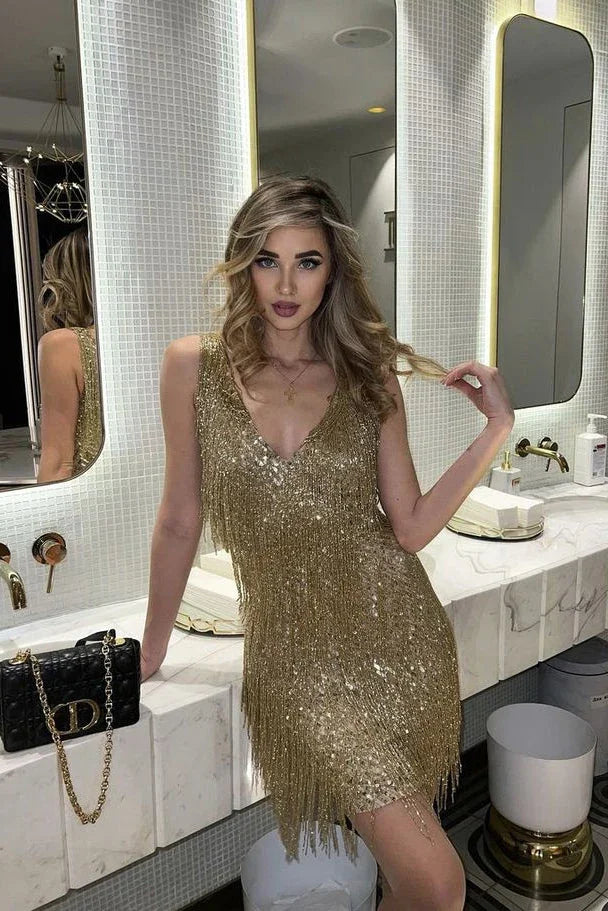 SEQUIN FRINGE MINI DRESS FOR WOMEN