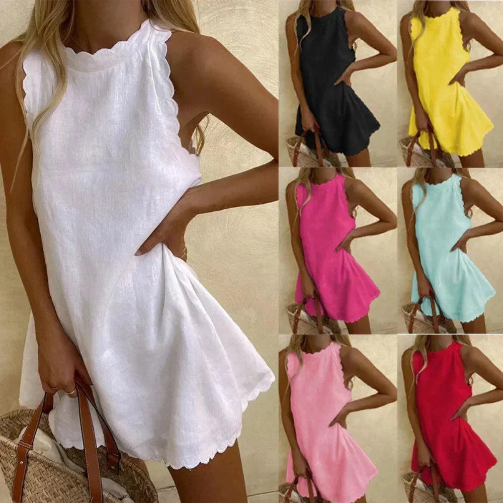 SCALLOP HEM MINI DRESS FOR WOMEN