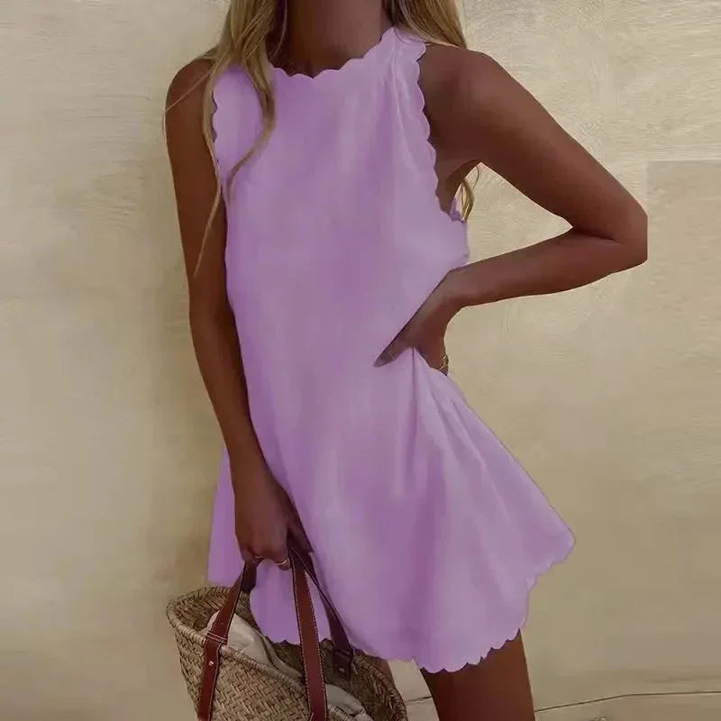 SCALLOP HEM MINI DRESS FOR WOMEN