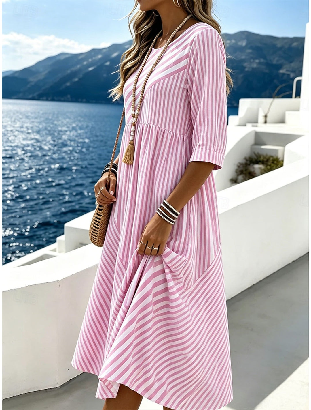STRIPED MIDI DRESS FOR WOMEN
