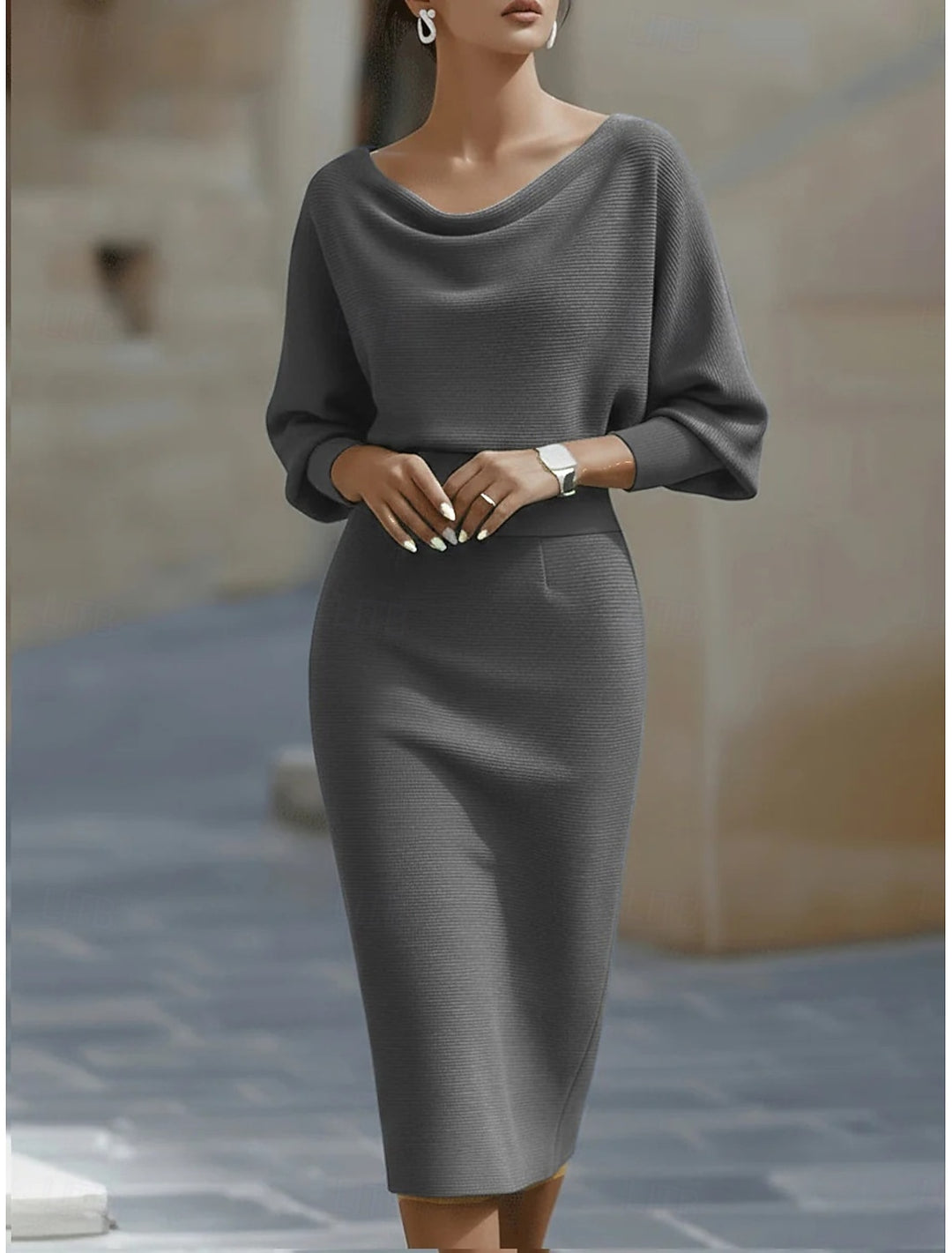 DRAPED NECK SHEATH DRESS FOR WOMEN