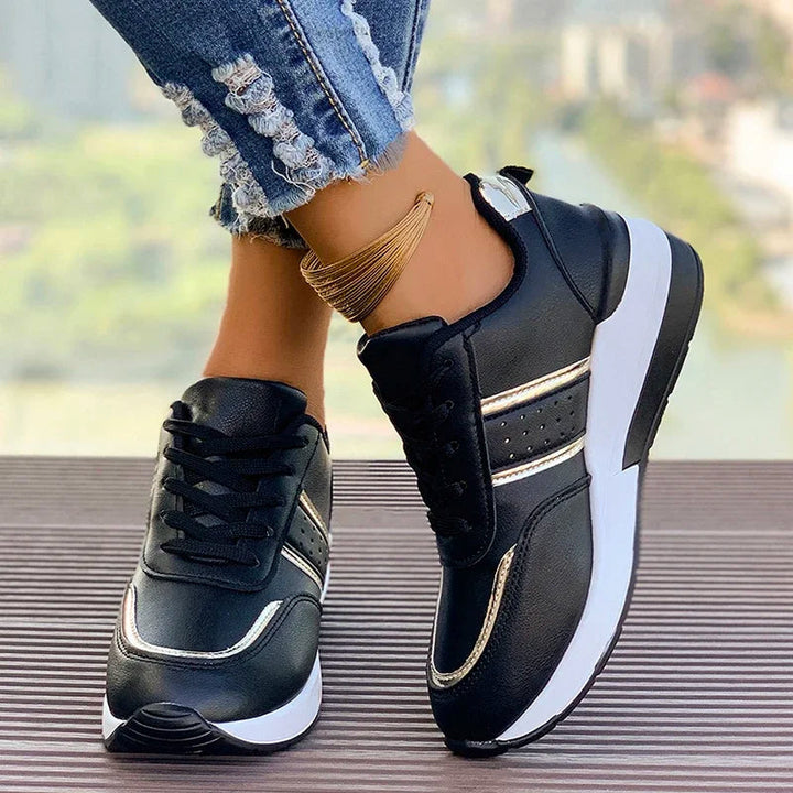 Amelie | Panelled Lace-Up Sneakers with Metallic Accents
