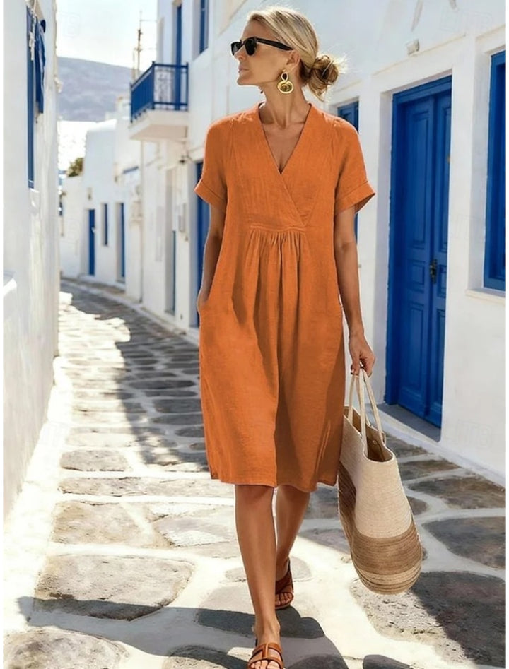 WRAP V-NECK MIDI DRESS FOR WOMEN