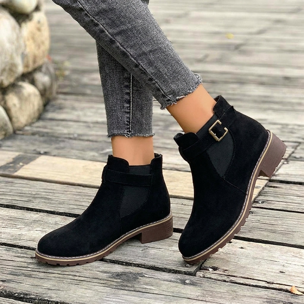 Cosima | Western Buckle Strap Chelsea Ankle Boots with Block Heel