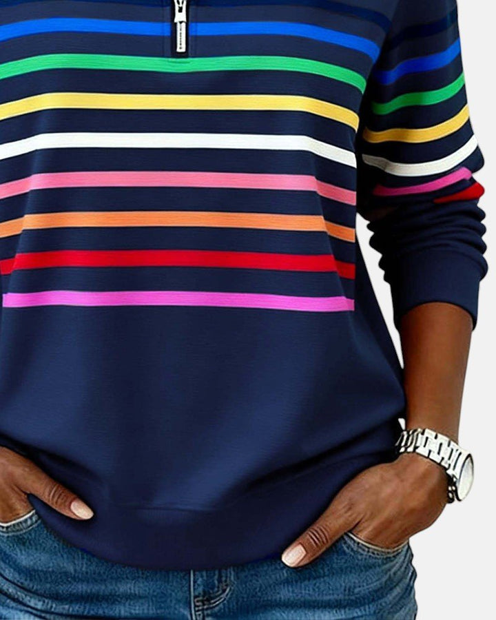 Nadalise | Striped Quarter-Zip Sweater with Long Sleeves for Women