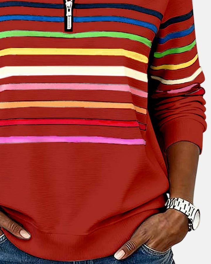 Nadalise | Striped Quarter-Zip Sweater with Long Sleeves for Women