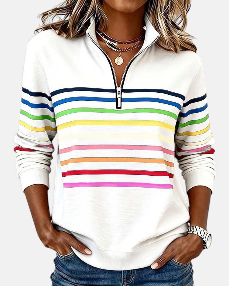 Nadalise | Striped Quarter-Zip Sweater with Long Sleeves for Women