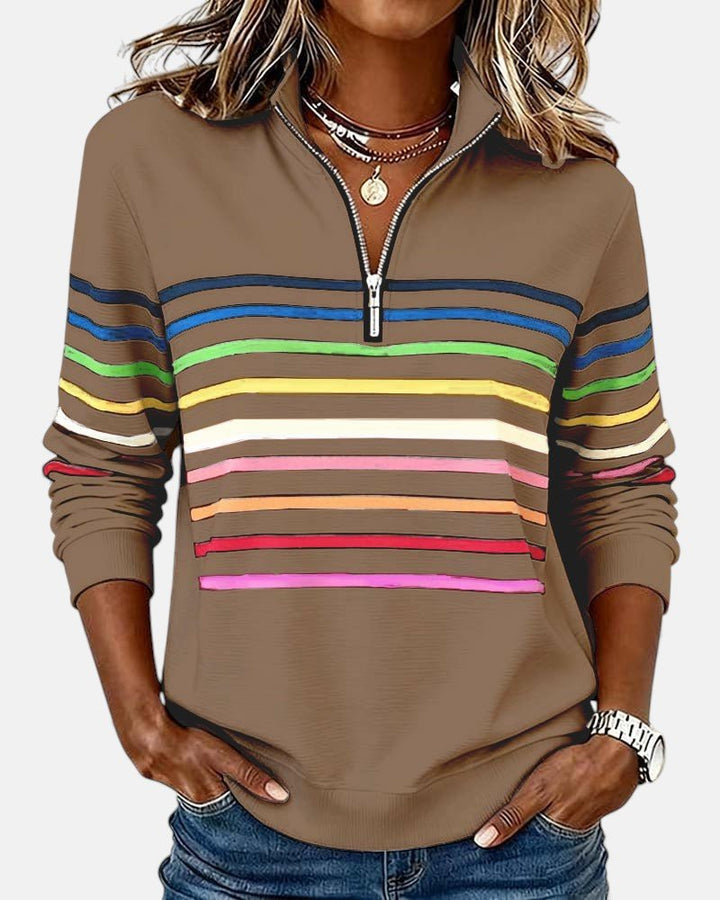 Nadalise | Striped Quarter-Zip Sweater with Long Sleeves for Women