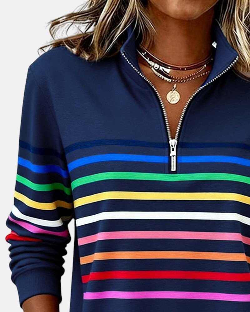 Nadalise | Striped Quarter-Zip Sweater with Long Sleeves for Women